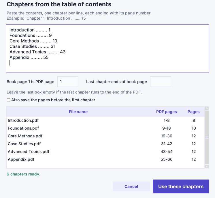 Chapters from the contents page