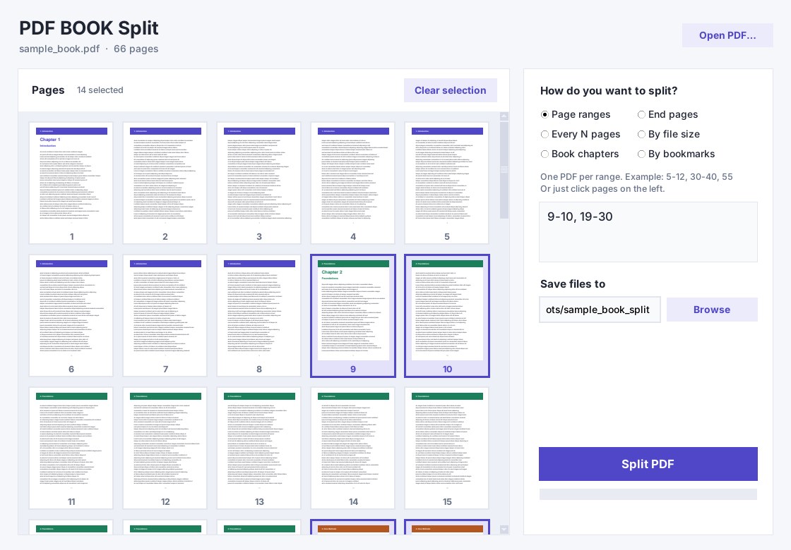 PDF BOOK SPLIT main window